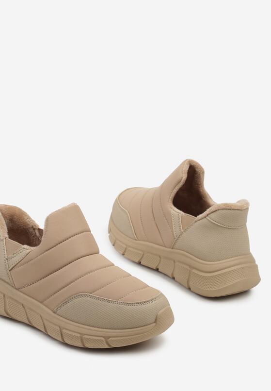 Ciemnobeżowe Pikowane Sneakersy Śniegowce na Grubej Tłoczonej Platformie Verta 6