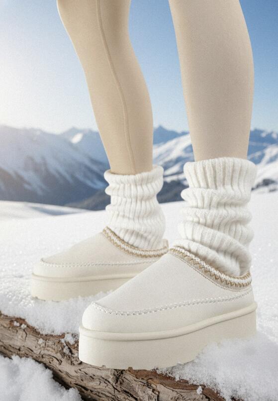 Beżowe Śniegowce Ocieplone na Platformie z Ozdobnym Wyszywaniem Reitenna 1