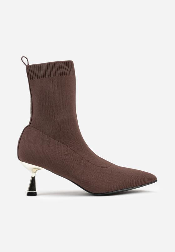 Brązowe Botki Vices na Metalicznej Szpilce Kaczuszce ze Skarpetową Cholewką Vamige 4