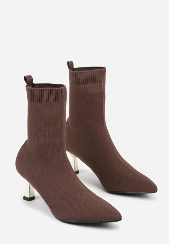 Brązowe Botki Vices na Metalicznej Szpilce Kaczuszce ze Skarpetową Cholewką Vamige 5