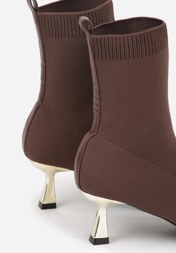Brązowe Botki Vices na Metalicznej Szpilce Kaczuszce ze Skarpetową Cholewką Vamige 6