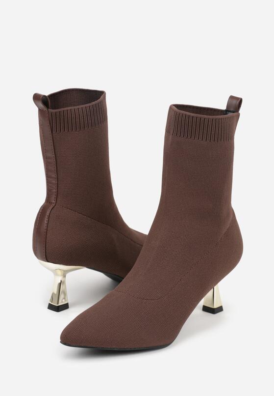 Brązowe Botki Vices na Metalicznej Szpilce Kaczuszce ze Skarpetową Cholewką Vamige 7