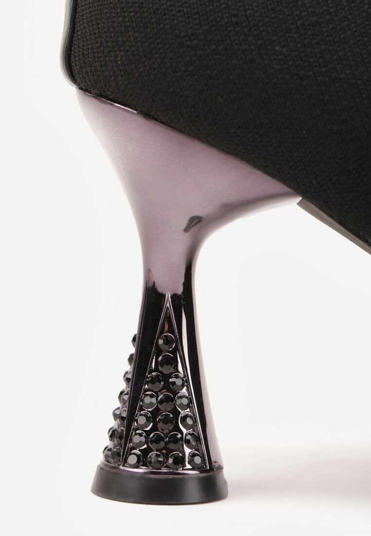 Czarne Wsuwane Botki Vices na Klepsydrowym Obcasie Zdobionym Cyrkoniami Chrisea 9