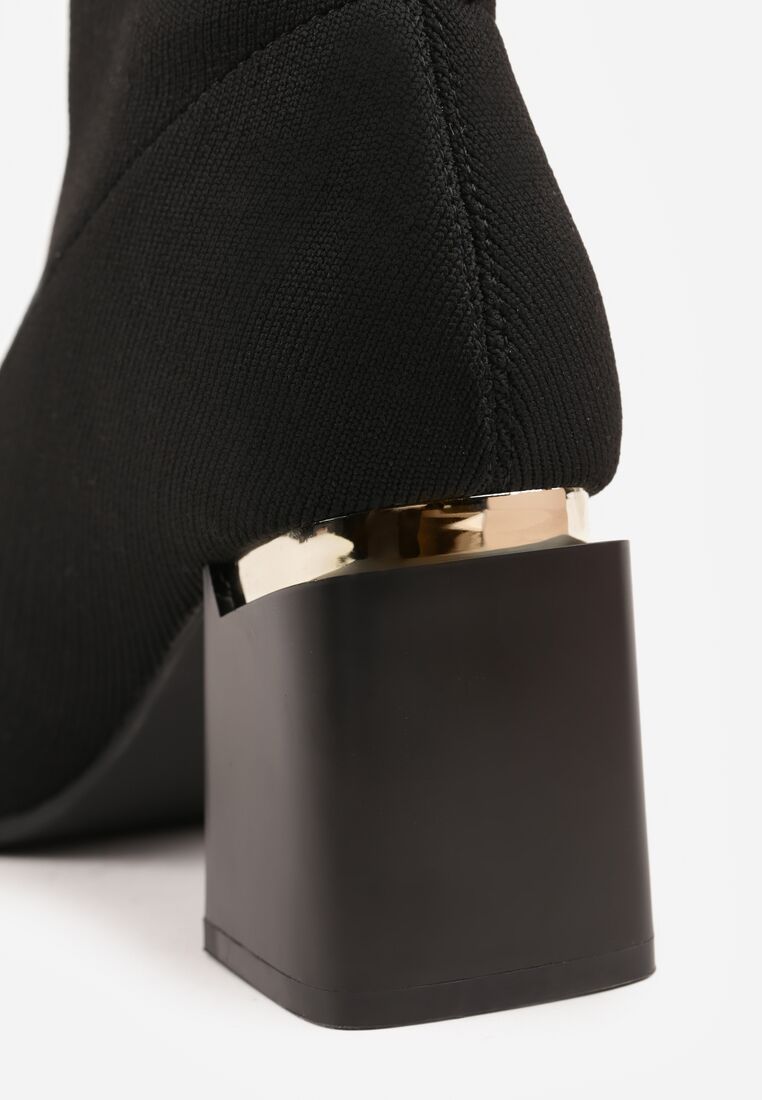 Czarne Botki VICES na Słupku ze Skarpetkową Cholewką i Metaliczną Aplikacją Anavita 9