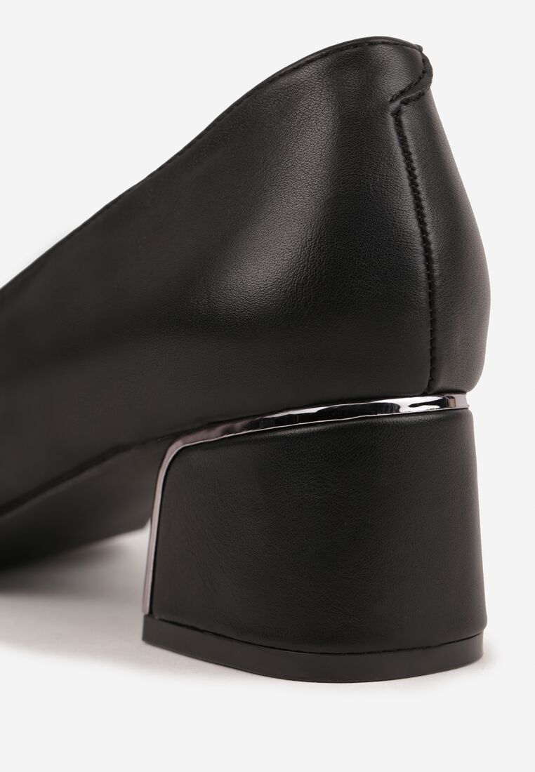 Czarne Czółenka na Obcasie Vices ze Skórzaną Wkładką i Metaliczną Wstawką Ziztte 8