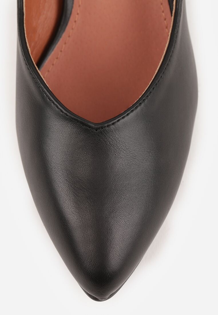 Czarne Czółenka na Obcasie Vices ze Skórzaną Wkładką i Metaliczną Wstawką Ziztte 9