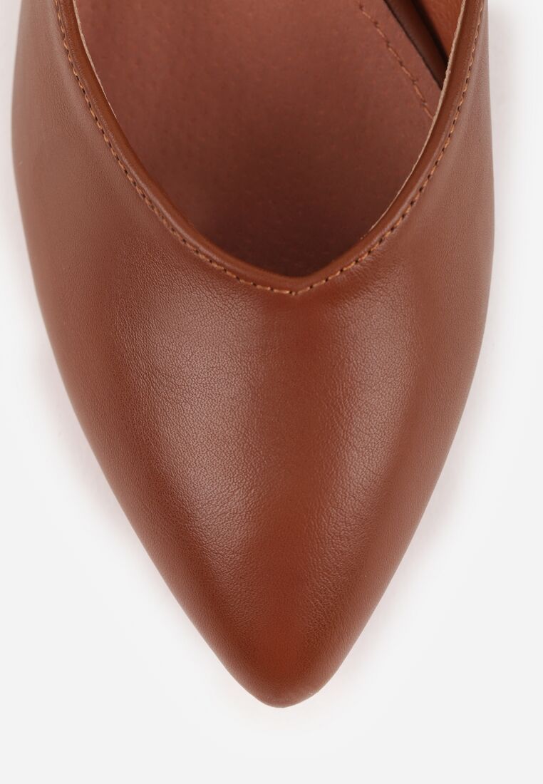 Brązowe Czółenka na Obcasie Vices ze Skórzaną Wkładką i Metaliczną Wstawką Ziztte 8