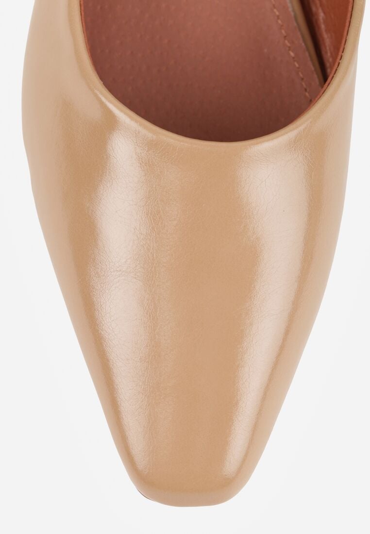 Ciemnobeżowe Czółenka Vices na Geometrycznym Obcasie ze Skórzaną Wkładką Critissa 9