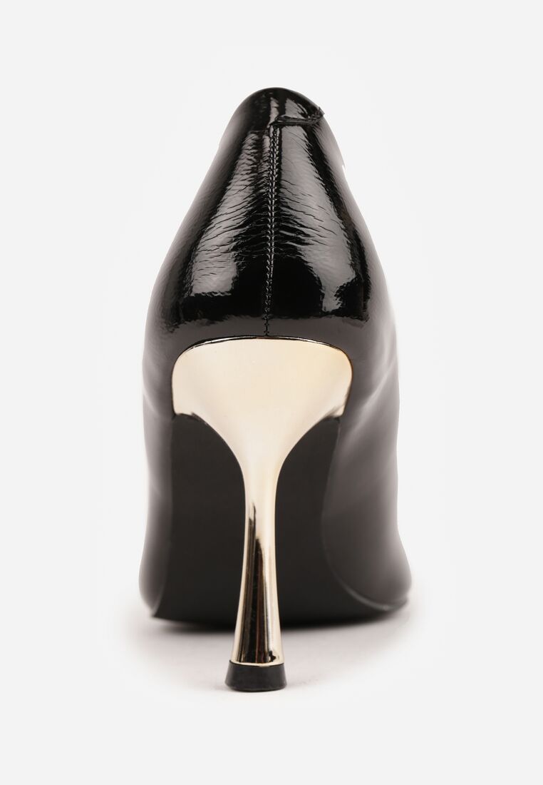 Czarne Lakierowane Szpilki Vices ze Skórzaną Wkładką i Metaliczną Wstawką Fallenisse 8