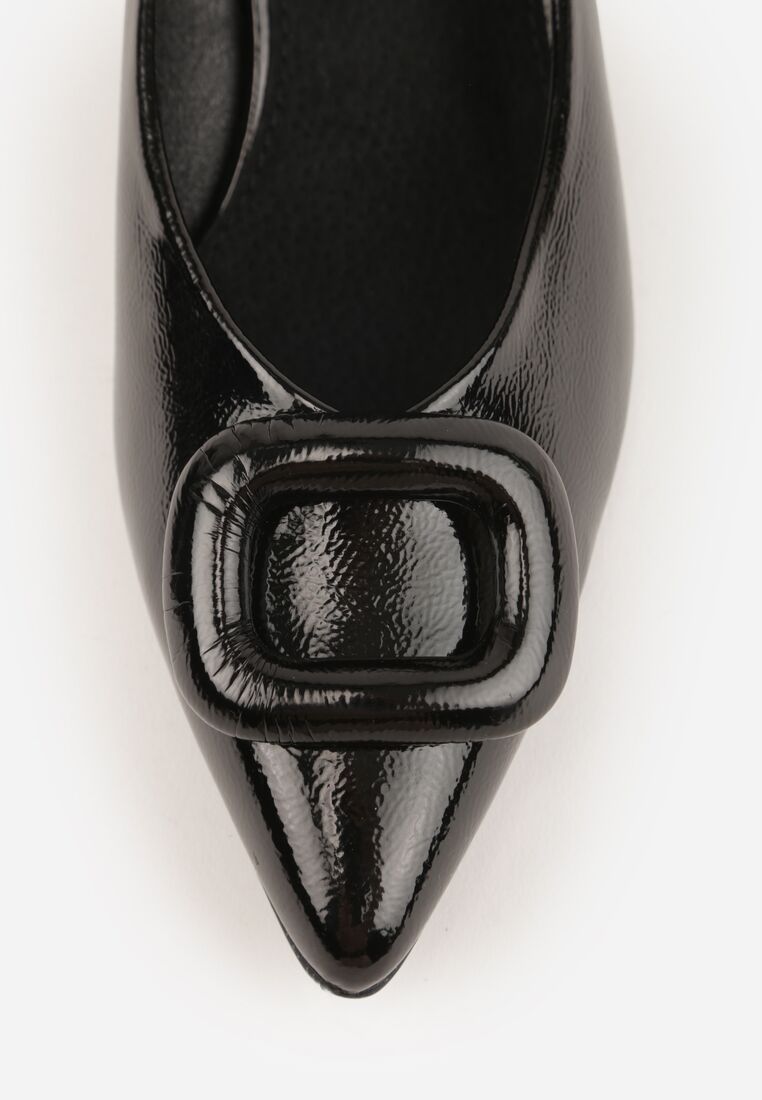 Czarne Czółenka na Obcasie Vices ze Skórzaną Wkładką Ozdobione Klamrą Aponelle 8