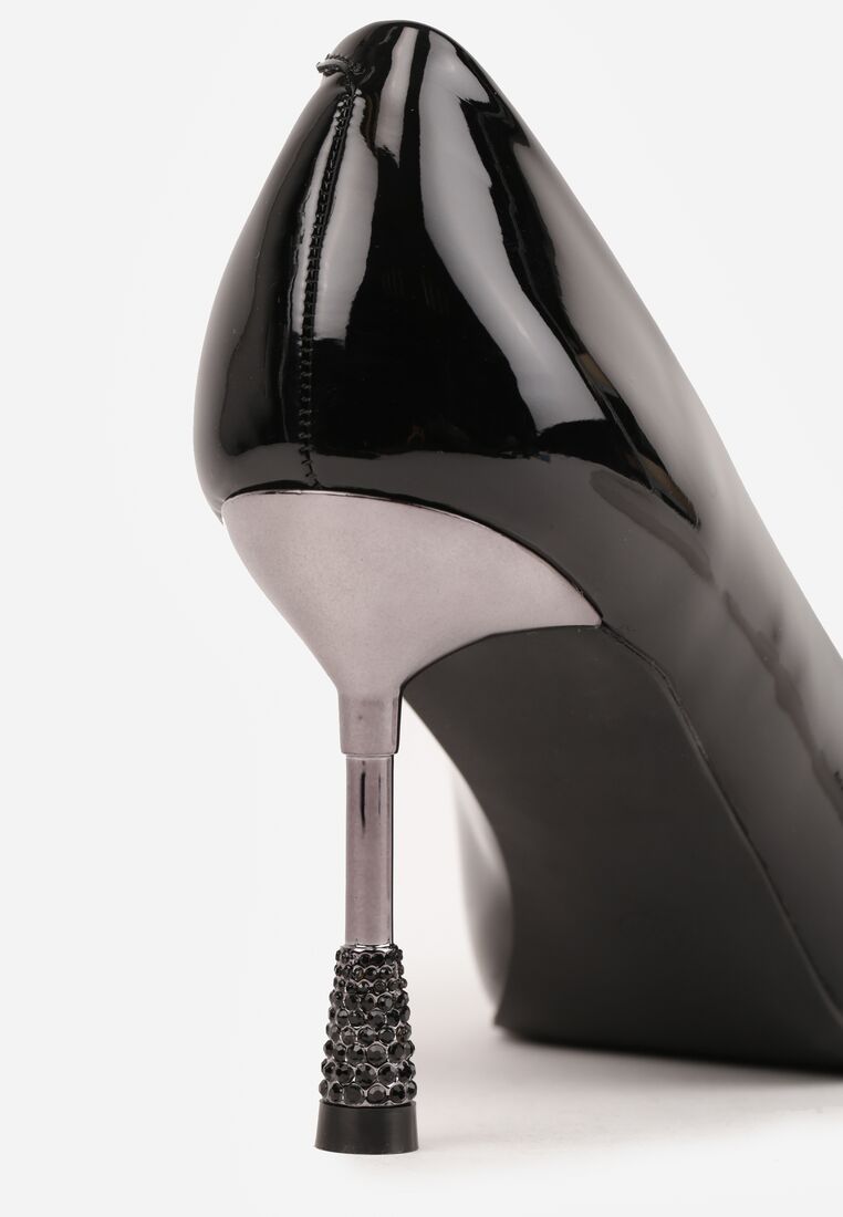 Czarne Lakierowane Szpilki Vices z Wkładką ze Skóry Naturalnej i Cyrkoniami Cendrie 8