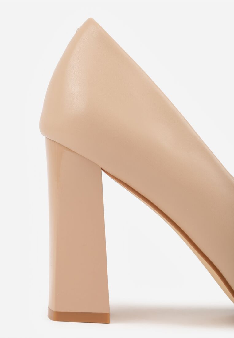 Beżowe Czółenka Vices na Klockowym Obcasie z Wkładką ze Skóry Naturalnej Essenia 8