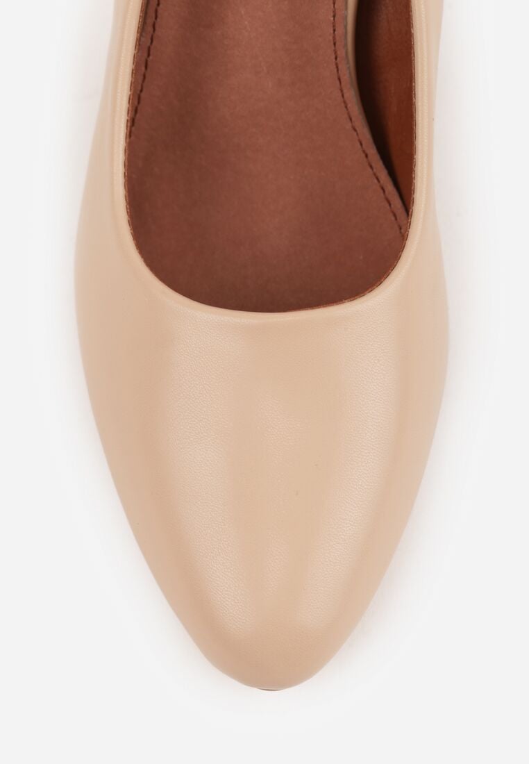 Beżowe Czółenka Vices na Klockowym Obcasie z Wkładką ze Skóry Naturalnej Essenia 9
