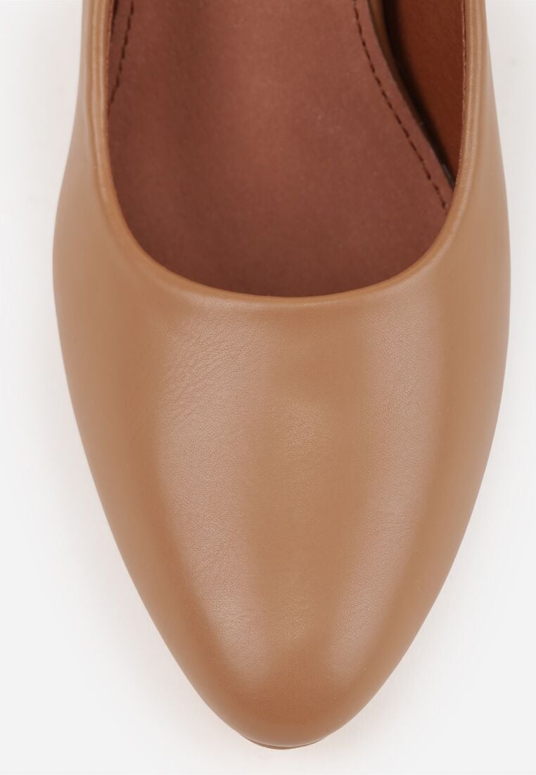 Ciemnobeżowe Czółenka Vices na Klockowym Obcasie z Wkładką ze Skóry Naturalnej Essenia 8