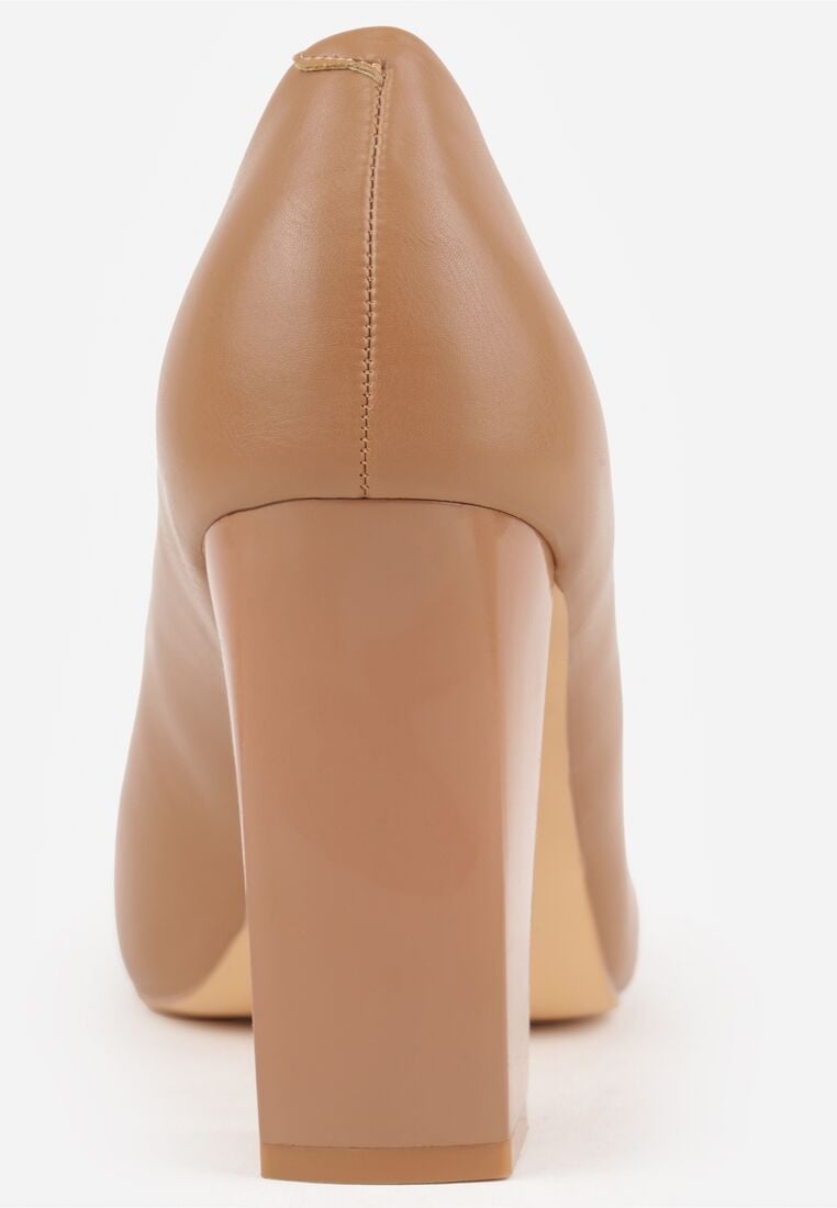 Ciemnobeżowe Czółenka Vices na Klockowym Obcasie z Wkładką ze Skóry Naturalnej Essenia 9