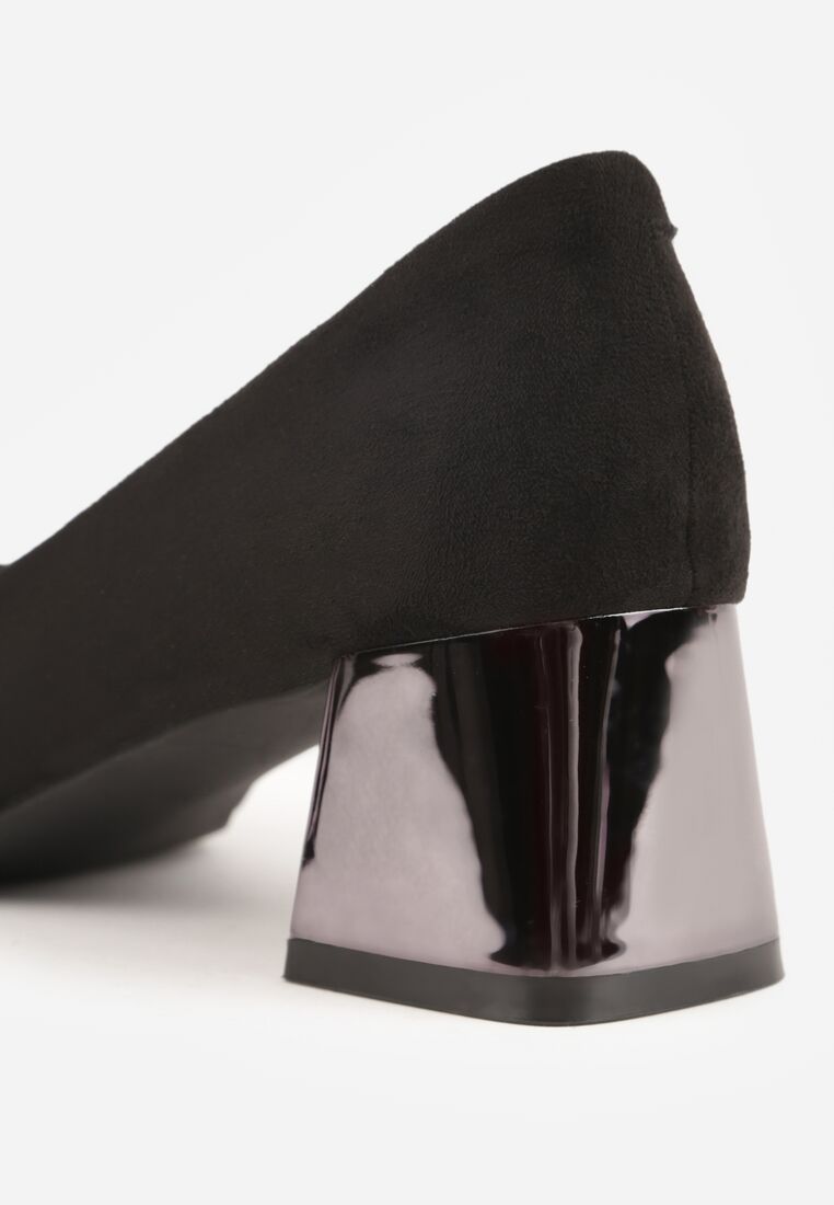 Czarne Czółenka Vices ze Skórzaną Wkładką i Metalicznym Słupkiem Asevine 8