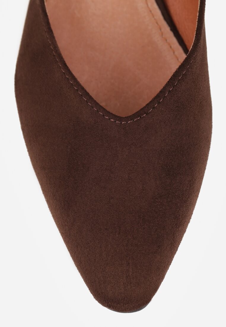 Brązowe Czółenka Vices ze Skórzaną Wkładką na Obcasie z Aplikacją Celvila 9