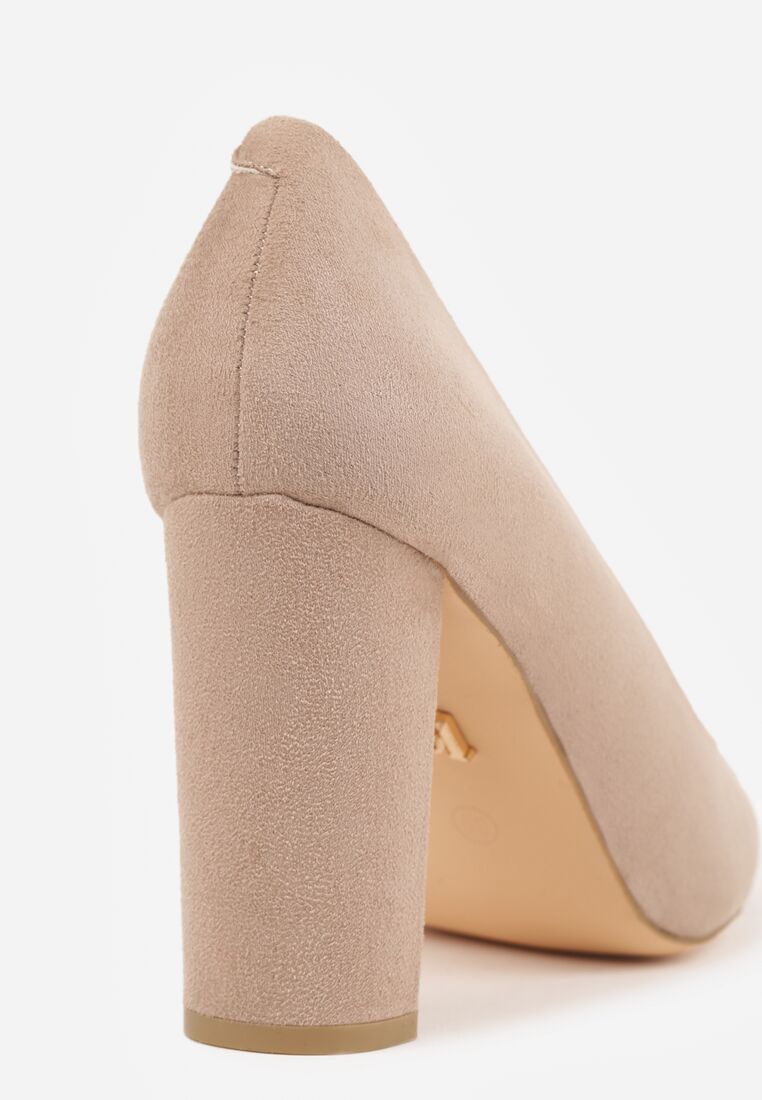 Ciemnobeżowe Czółenka Vices na Obcasie z Wkładką ze Skóry Naturalnej Olannela 8