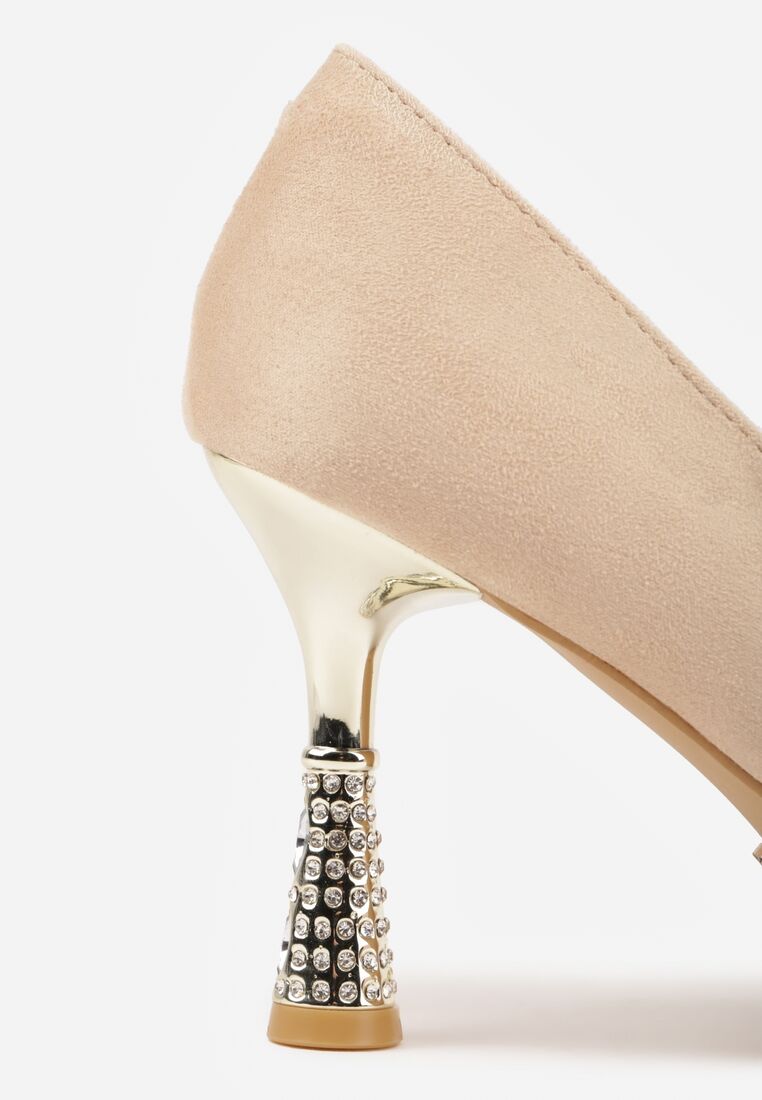 Beżowe Szpilki Vices ze Skórzaną Wkładką i Cyrkoniami Afirrive 9