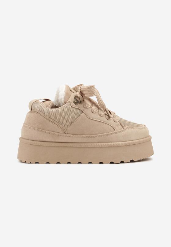 Ciemnobeżowe Sznurowane Śniegowce Sneakersy na Grubej Podeszwie Vamitte 4
