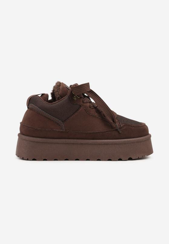 Brązowe Sznurowane Sneakersy Śniegowce Sneakersy na Grubej Podeszwie Vamitte 4