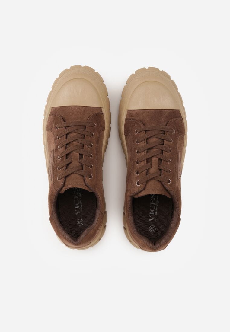 Jasnobrązowe Sneakersy Vices na Grubej Podeszwie z Geometryczną Aplikacją Leanae 6