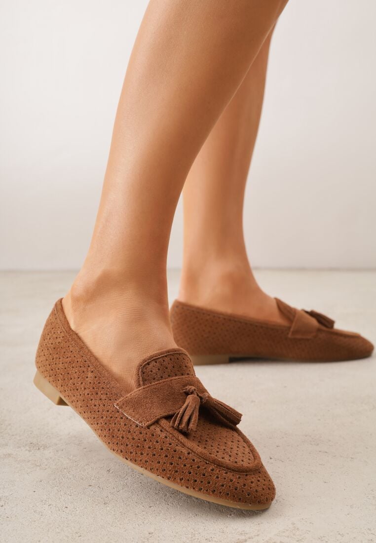 Brązowe Ażurowe Mokasyny VICES Ozdobione Frędzlami Catiana 2