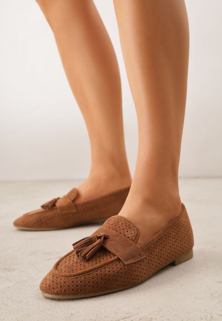 Brązowe Ażurowe Mokasyny VICES Ozdobione Frędzlami Catiana 1