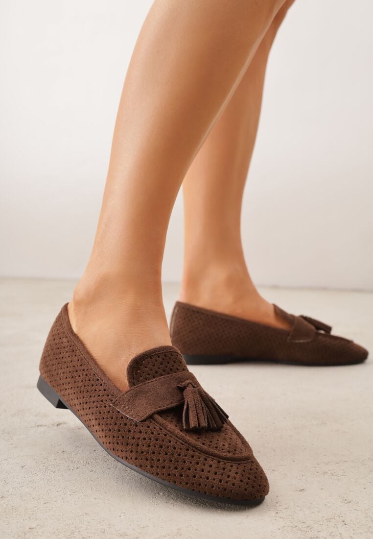 Ciemnobrązowe Ażurowe Mokasyny VICES Ozdobione Frędzlami Catiana 2