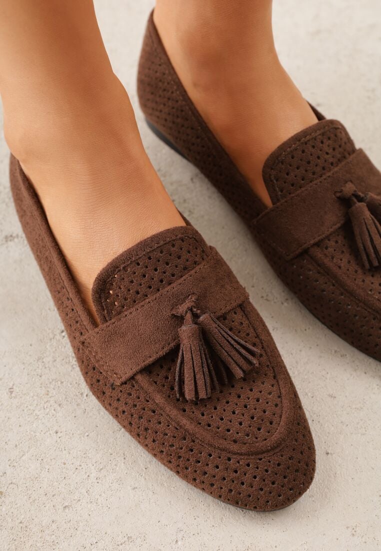 Ciemnobrązowe Ażurowe Mokasyny VICES Ozdobione Frędzlami Catiana 3