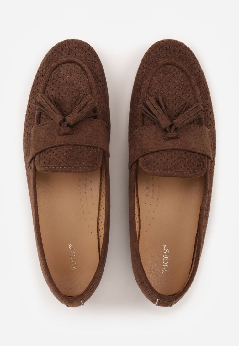 Ciemnobrązowe Ażurowe Mokasyny VICES Ozdobione Frędzlami Catiana 6