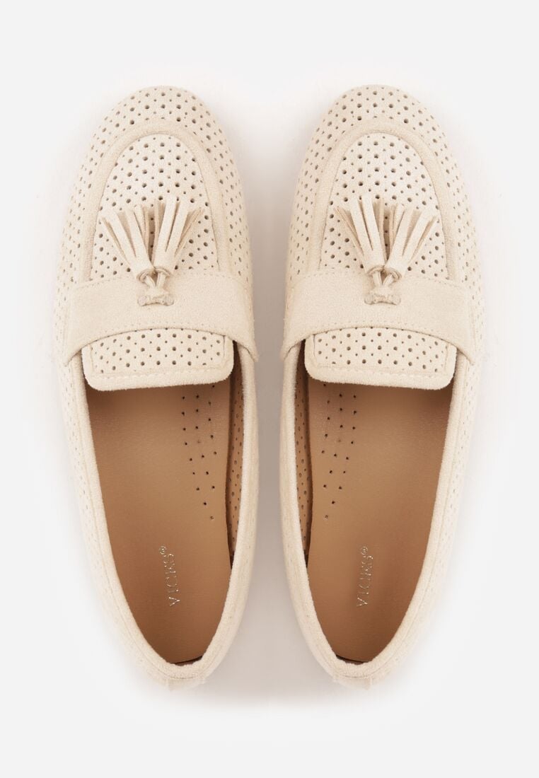 Beżowe Ażurowe Mokasyny VICES Ozdobione Frędzlami Catiana 6
