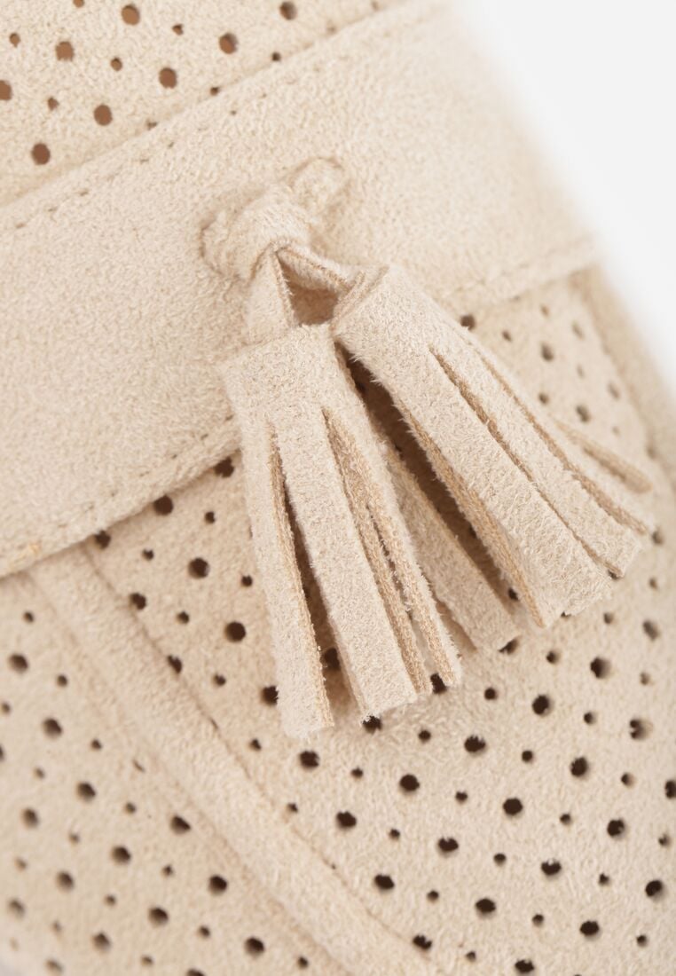 Beżowe Ażurowe Mokasyny VICES Ozdobione Frędzlami Catiana 9