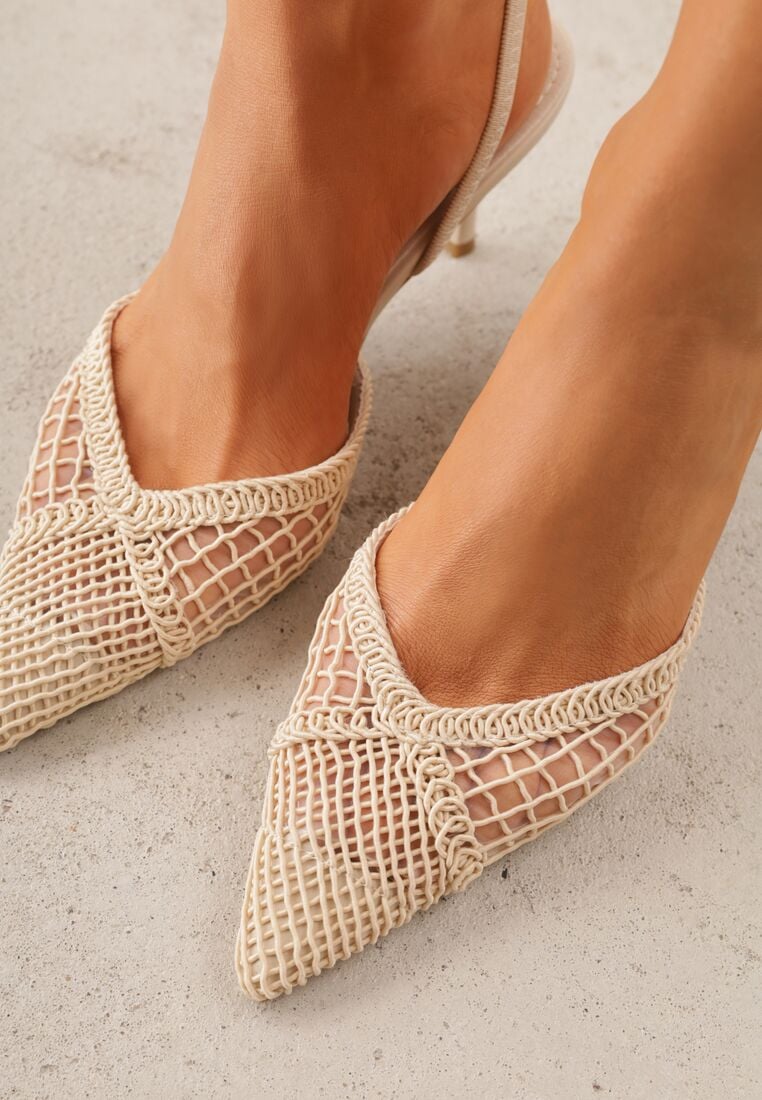 Beżowe Szpilki VICES z Siateczkową Cholewką Idahpeia 3