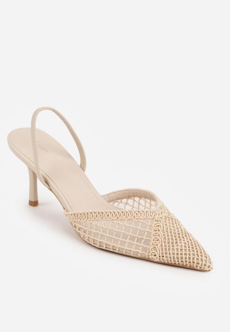 Beżowe Szpilki VICES z Siateczkową Cholewką Idahpeia 5