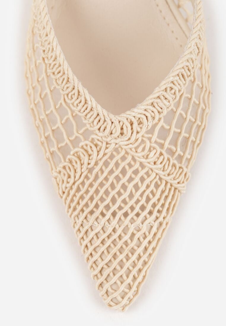 Beżowe Szpilki VICES z Siateczkową Cholewką Idahpeia 9