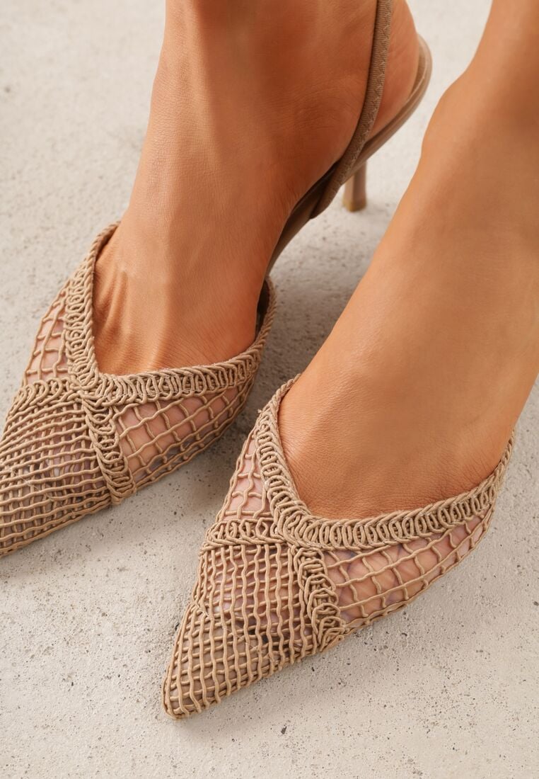 Ciemnobeżowe Szpilki VICES z Siateczkową Cholewką Idahpeia 3