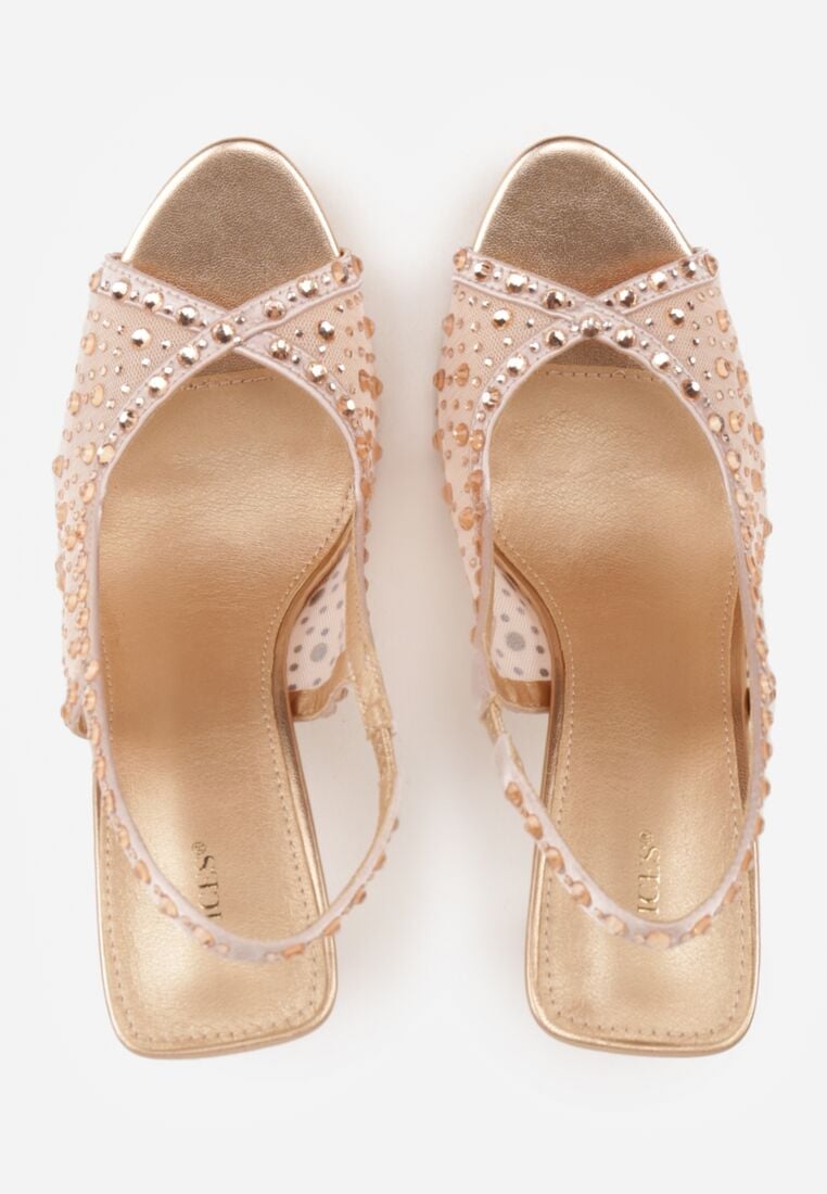 Szampańskie Sandały na Szpilce VICES z Transparentną Cholewką i Cyrkoniami Imelle 6