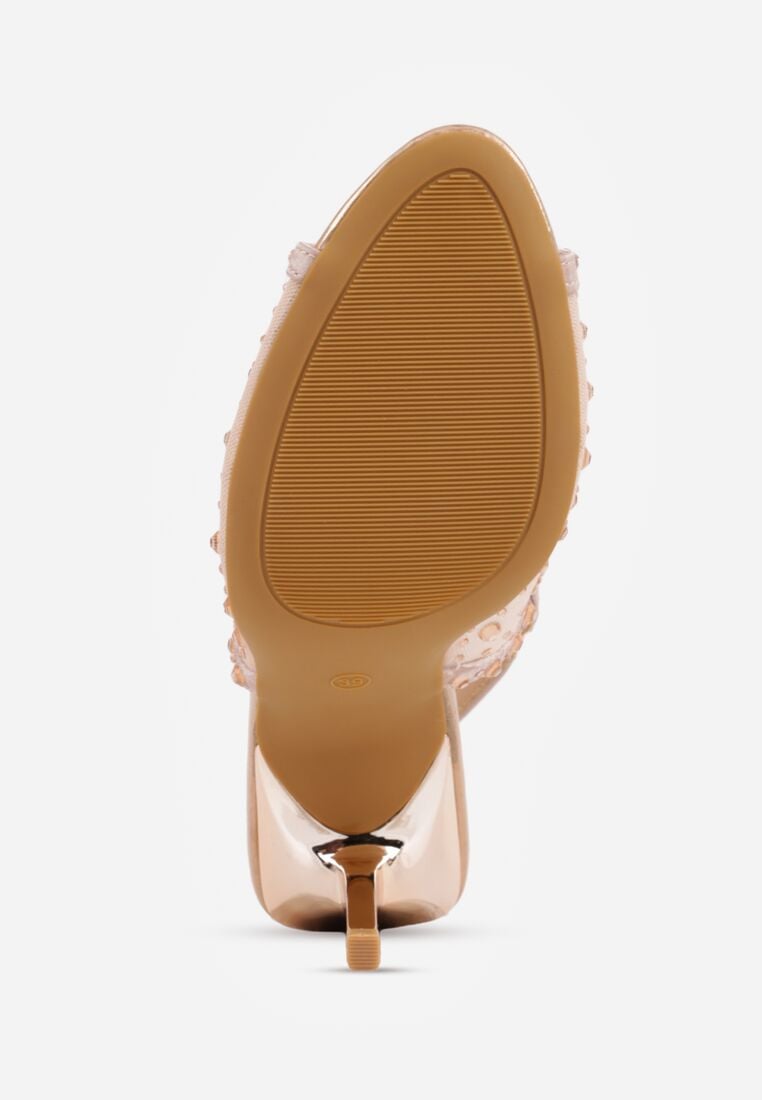 Szampańskie Sandały na Szpilce VICES z Transparentną Cholewką i Cyrkoniami Imelle 7