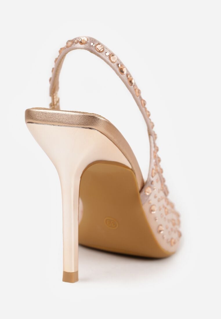Szampańskie Sandały na Szpilce VICES z Transparentną Cholewką i Cyrkoniami Imelle 8