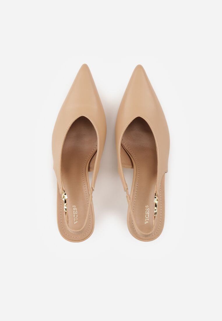 Ciemnobeżowe Szpilki VICES z Odkrytą Piętą i Wycięciem w Kształcie Litery V Natinawe 6