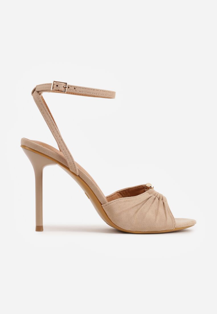 Sandale Bej închis VICES cu toc stiletto, cu încrețituri și aplicație ...