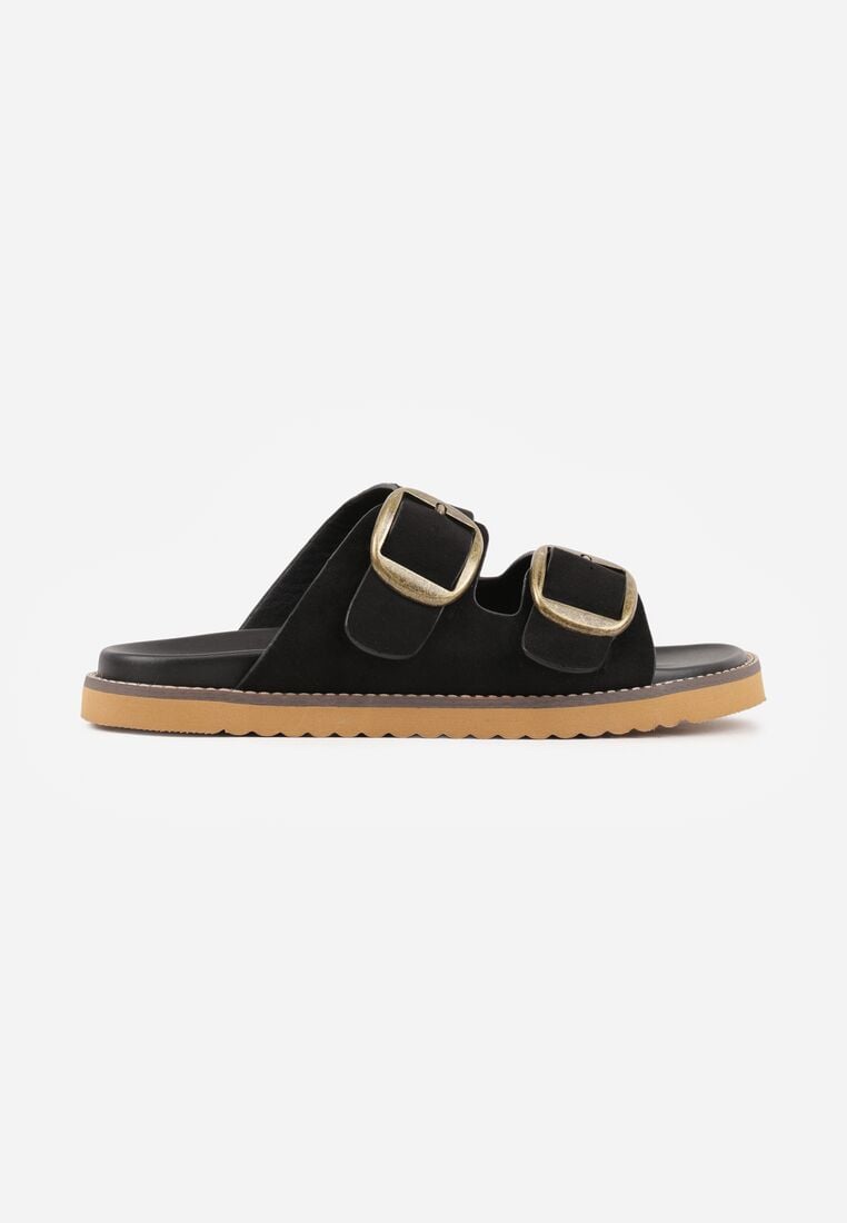 Czarne Klapki VICES z Dwoma Paskami i Metalicznymi Klamrami Kaliniassi 4