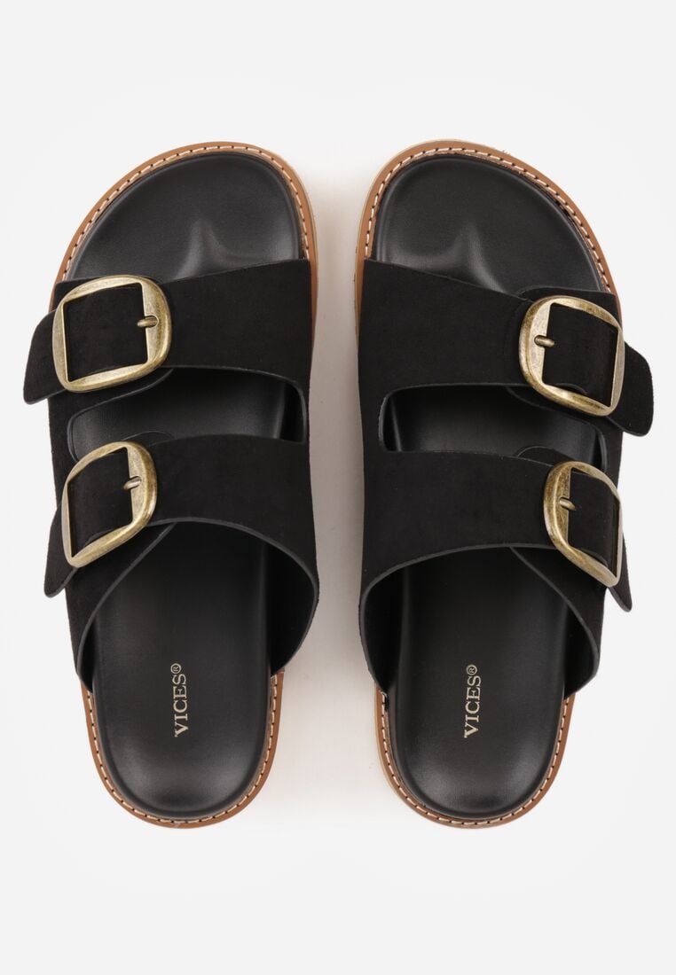 Czarne Klapki VICES z Dwoma Paskami i Metalicznymi Klamrami Kaliniassi 6