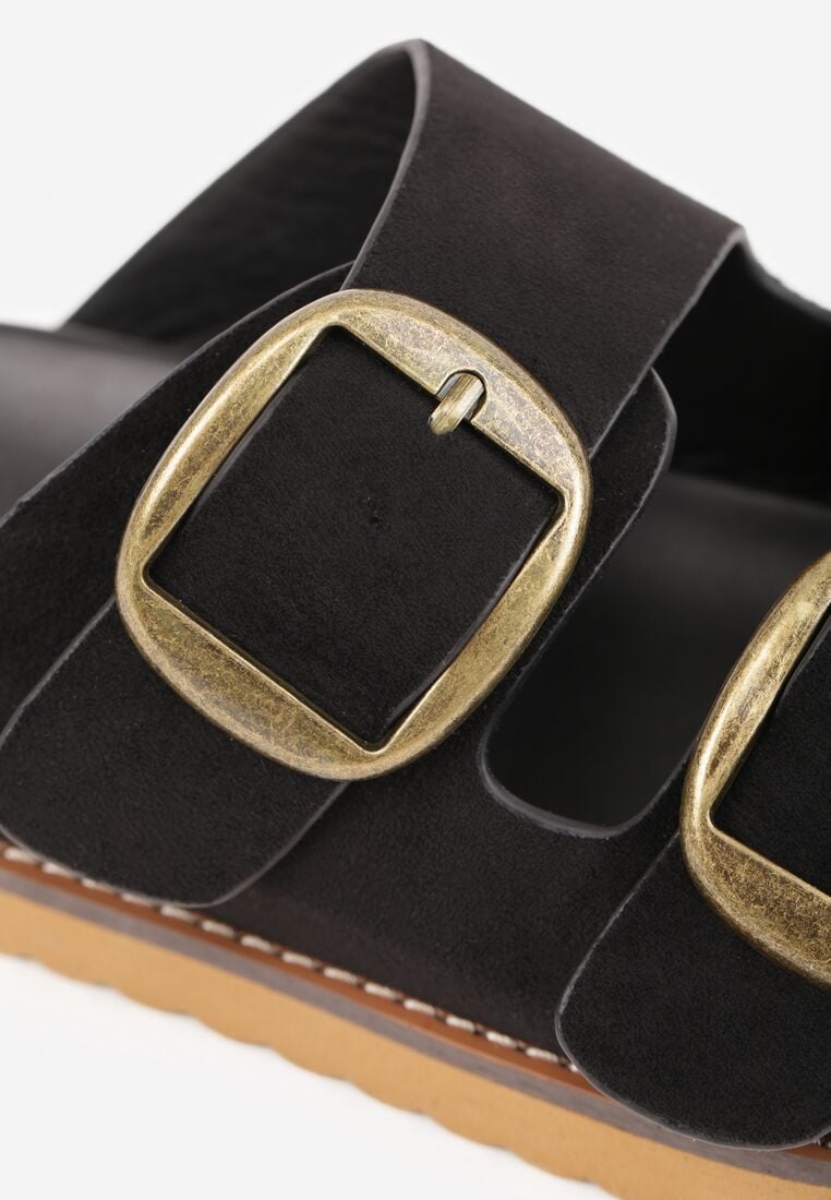 Czarne Klapki VICES z Dwoma Paskami i Metalicznymi Klamrami Kaliniassi 9