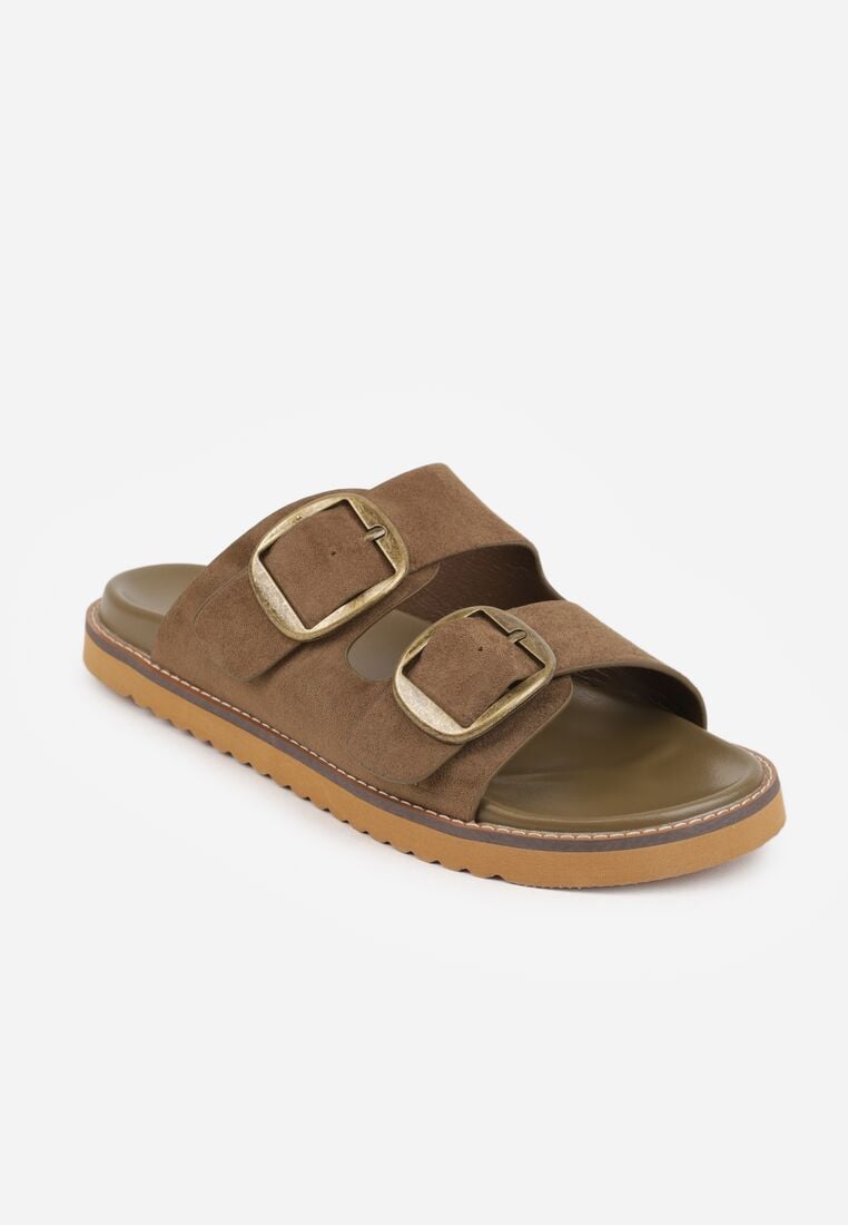 Zielone Klapki VICES z Dwoma Paskami i Metalicznymi Klamrami Kaliniassi 5