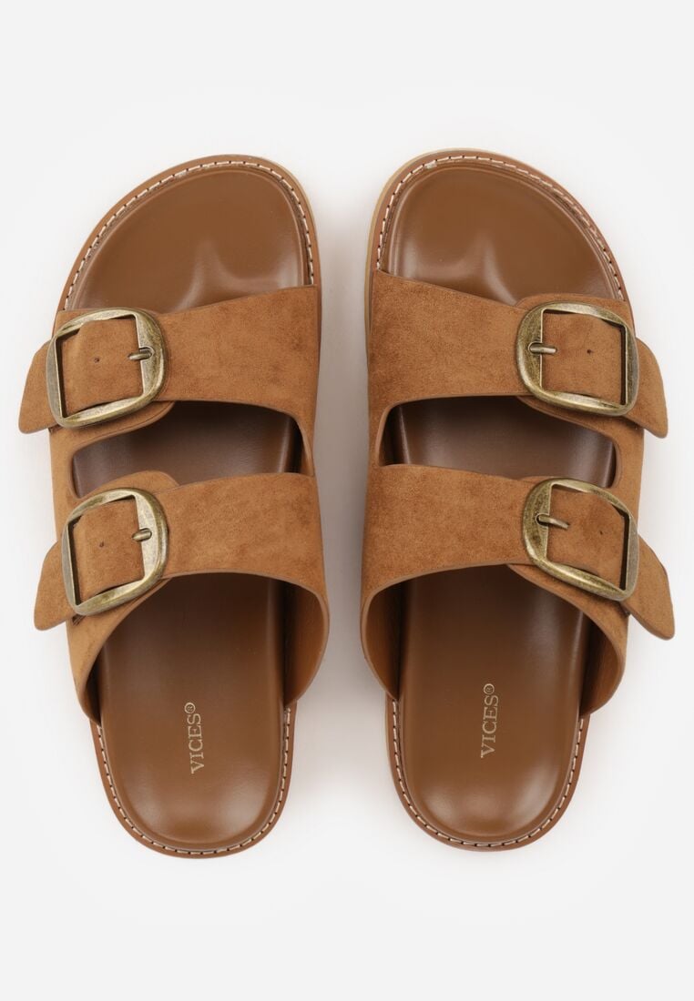 Ciemnobrązowe Klapki VICES z Dwoma Paskami i Metalicznymi Klamrami Kaliniassi 6