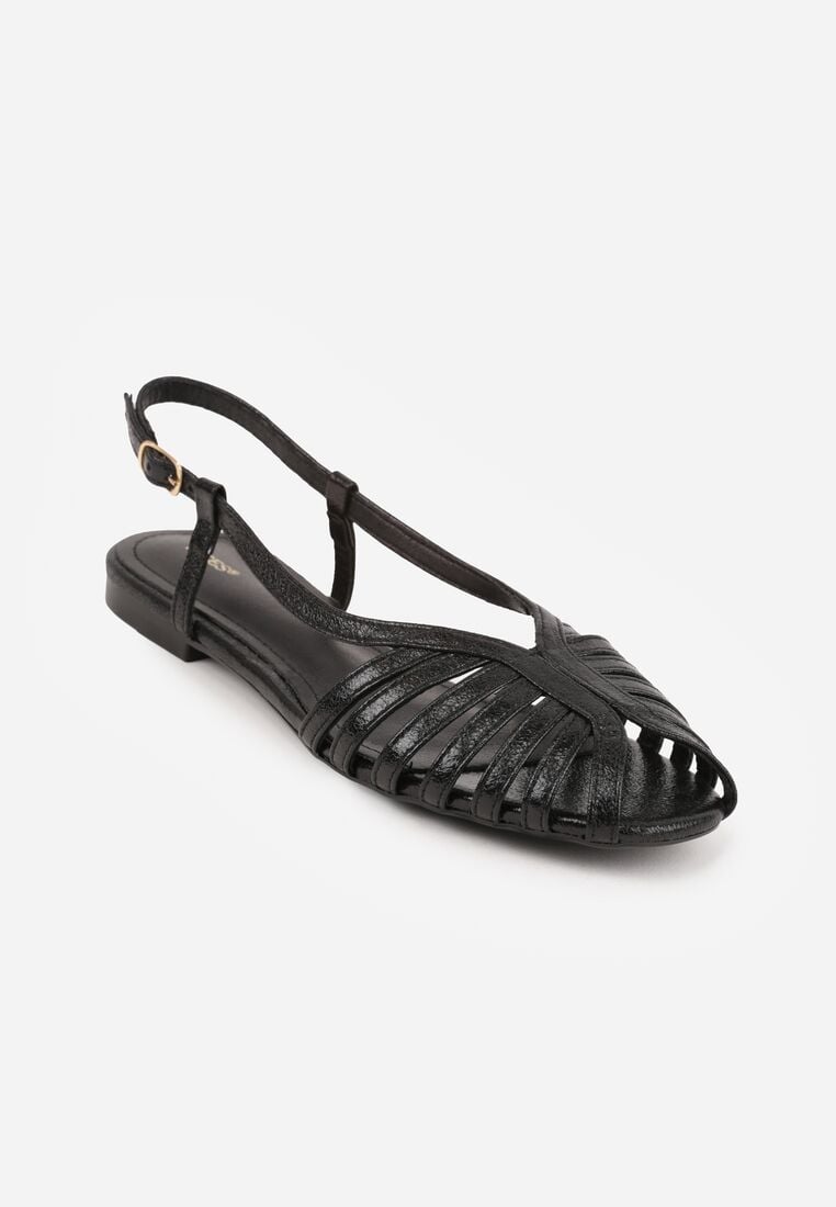 Czarne Płaskie Sandały VICES z Cienkimi Paseczkami i Otwartym Noskiem Iphadora 5