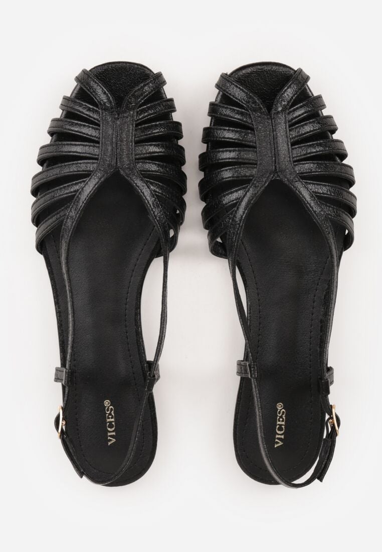 Czarne Płaskie Sandały VICES z Cienkimi Paseczkami i Otwartym Noskiem Iphadora 6