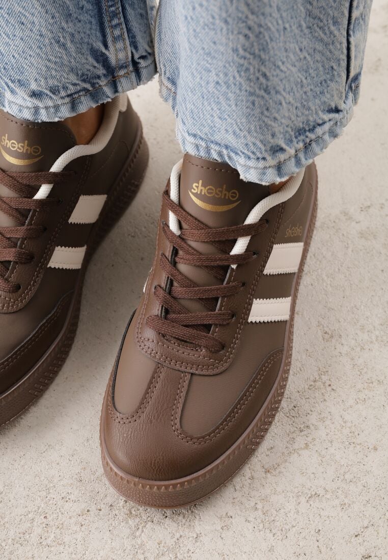 Brązowe Sneakersy w Stylu Tenisówek z Paskami na Boku Saliena 3